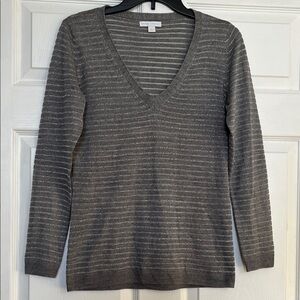 NY&C Original Quality Gray V-Neck Striped Sweater (Size: S)